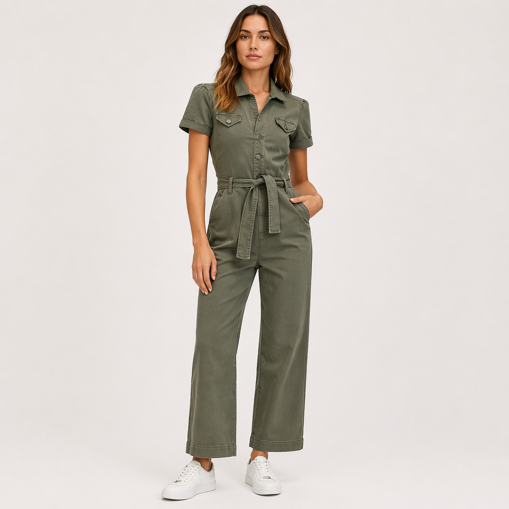 NEW NWT Women's Paige Anessa Puff Sleeve Jumpsuit Green Denim | Size 2